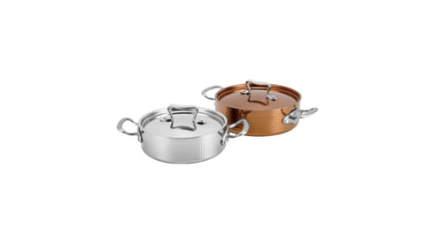 HAMMER TEXTURE BUFFET POT W/ ROUND HANDLES- Φ320×H120mm- 9.7L COLOUR: STAINLESS STEEL
