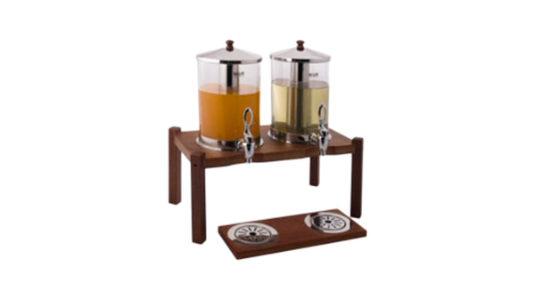 TWO TANK JUICE DISPENSER W/ WOODEN BASE- 7L + 7L