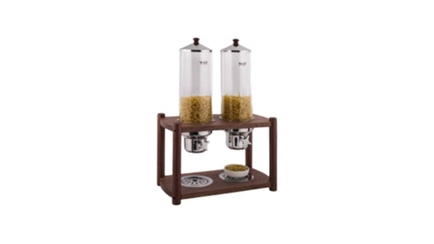 TWO DIVISION CEREAL DISPENSER W/ WOODEN BASE- 3L + 3L