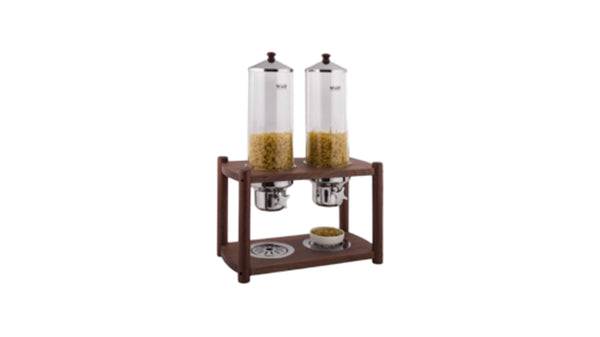 TWO DIVISION CEREAL DISPENSER W/ WOODEN BASE- 3L + 3L