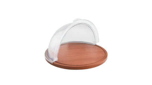 ROUND WOOD DISPLAY WITH DOMED PLASTIC COVER