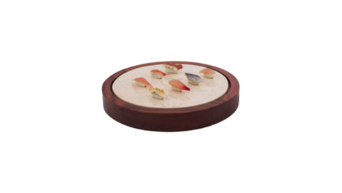 ROUND WOOD DISPLAY TRAY MARBLE BASE