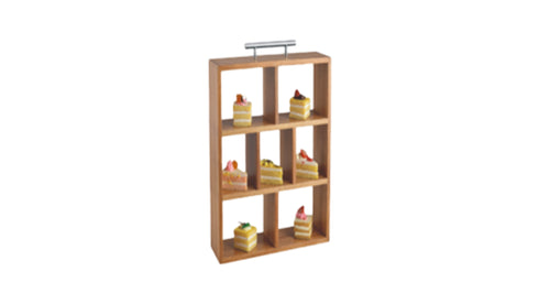 7 COMPARTMENT LAYERED WOODEN DISPLAY SHELF WITH HANDLE