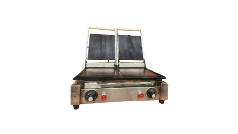 Double Cast Iron Panini Toaster - Top Ribbed/Bottom Flat