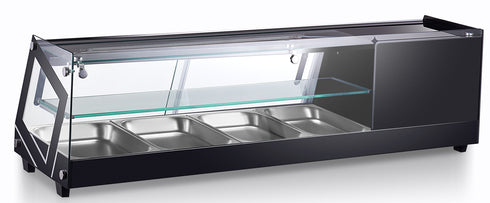 COLD FOOD BAR - 4x GN1/2 WITH EXTRA GLASS SHELF - SQUARE GLASS BLACK