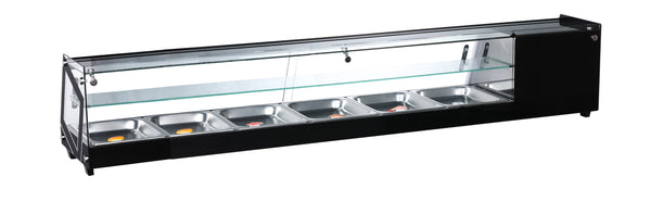 COLD FOOD BAR - 5x GN1/2 WITH EXTRA GLASS SHELF - SQUARE GLASS BLACK