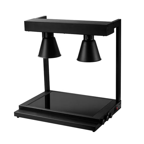 2 LAMP COUNTER TOP HEATED FOOD DISPLAY GANTRY - BLACK - TOP & BASE HEATED - 800W