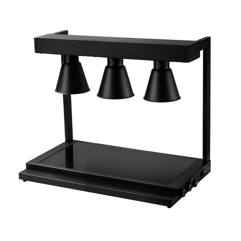 3 LAMP COUNTER TOP HEATED FOOD DISPLAY GANTRY - BLACK - TOP & BASE HEATED - 1250W