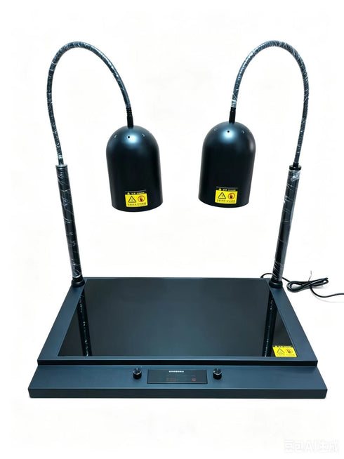 2 LAMP COUNTER TOP HEATED FOOD DISPLAY GANTRY - PREMIUM BLACK FINISH - TOP & BASE HEATED