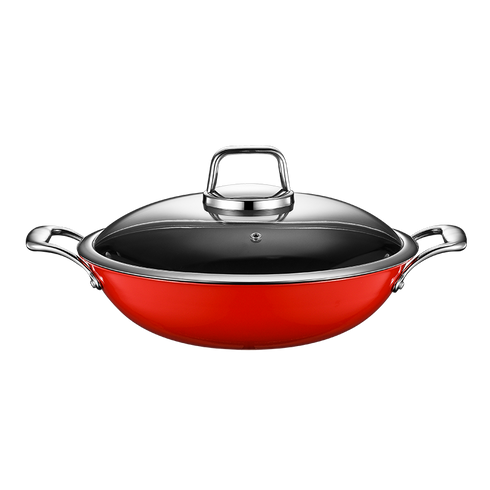 STAINLESS STEEL COLOURED WOK – RED – 3.5L – Ø340 × 95MM