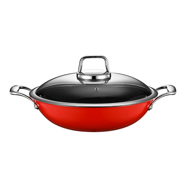 STAINLESS STEEL COLOURED WOK – RED – 3.5L – Ø340 × 95MM - Cater-Care