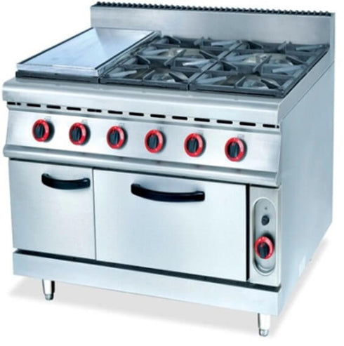 700 RANGE - 4 BURNER & SIDE GRILL U/C SMALLER STANDARD GAS OVEN - cater-care